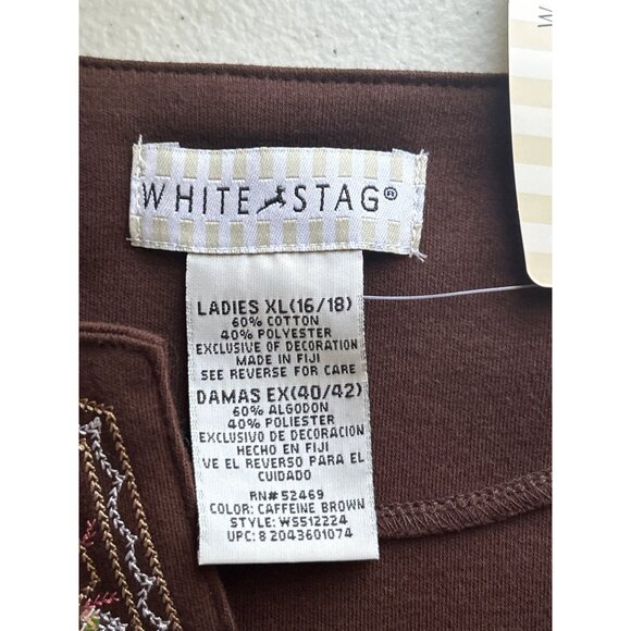 White Stag Ladies XL Brown Embroidered V Neck Long Sleeve Tunic Top - Picture 4 of 6